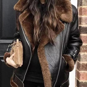 Chaqueta de cuero para mujer, ropa exterior cálida y cómoda, prenda de moda para clima frío. - Product Image 1