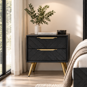 Table de chevet élégante en bois de la collection GALAXY, 2 tiroirs, meuble de rangement moderne pour chambre à coucher - Product Image 2