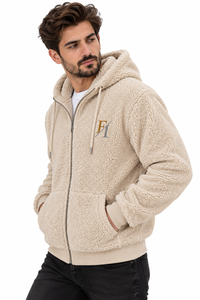 Custom Mens <b>Sherpa</b> <b>Fleece</b> Hoodie Full Zip Teddy <b>Fleece</b> Jacket Warm Winter Hooded Sweatshirt Embroidered Logo OEM Supplier Winter - Product Image 3