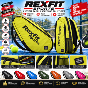 Housse de raquette de padel personnalisée avec espace pour impression de logo, poche avant zippée et forme incurvée pour le rangement des équipements de padel - Product Image 4