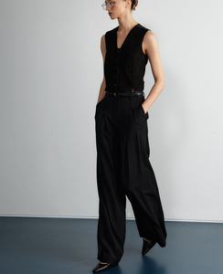 Summer Casual Long <b>Wool</b> Stripe <b>Pants</b> Black - Product Image 6