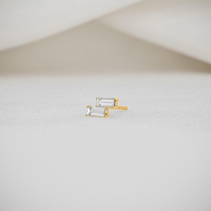 Minimalist 14K Gold Baguette Diamond Stud <b>Earrings</b>, Lab Created Diamond <b>Earrings</b> for Women, Everyday Fine Jewelry Style - Product Image 3
