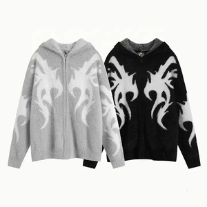 Pull en mohair pour homme, automne et hiver, avec logo personnalisé, fermeture éclair, sweat à capuche tricoté, sweat à capuche zippé du fabricant - Product Image 1