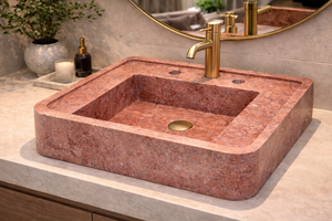 Red Travertine Stone Modern Eco-Friendly Handmade Bathroom Sink and <b>Basin</b> for Hotel and Home Decor - Product Image 6