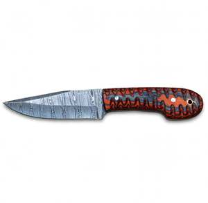 Herramienta de campo personalizada hecha a mano con acero de Damasco trenzado, mango G10 naranja y negro en capas - Product Image 4