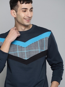 Sudadera de Cuello Redondo Azul Marino para Hombre, Diseño con Bloques de Color, Corte Regular, Tejido de Punto, Informal, para Otoño - Product Image 4
