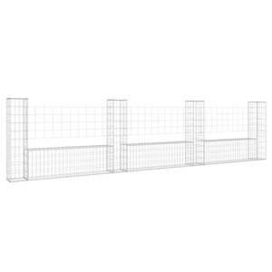 Panier gabion en forme de U avec 4 poteaux en fer 379,6 cm x 20,1 cm x 99,9 cm pour l'aménagement paysager et la terrasse - Product Image 2