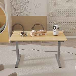 Electric Grey Frame and Maple Top Standing <b>Desk</b> Adjustable Height Home Office Computer Workstation Sit Stand <b>Desk</b> - Product Image 1