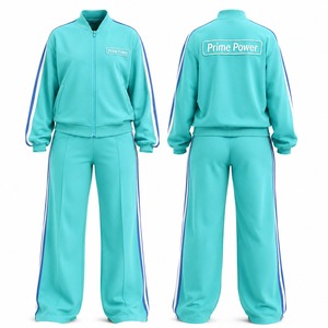 <b>Prime</b> Power Women Tracksuit Set Full Zip Jacket Wide Leg Pants Solid Color Sporty Loose Fit Breathable Polyester Autumn Wear - Product Image 1