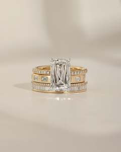 Anillos combinados de joyería fina para mujer, plata de ley 925, chapados en oro blanco, anillo de compromiso y boda con diamante de moissanita VVS. - Product Image 4