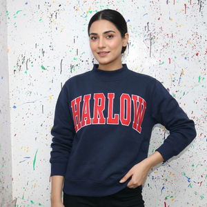 Sudadera Harlow Azul Marino con Cuello Alto, Corte Regular, Algodón, Estampado de Letras en la Parte Delantera, Unisex, para Otoño, CLUSH SPORTS - Product Image 1