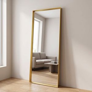 Miroir sur pied rectangulaire de 21x64 pouces avec cadre profond, design minimaliste doré fait main - Product Image 3