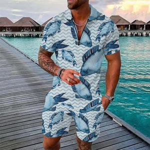 Conjunto de Camiseta Polo y Pantalones Cortos con Estampado Digital 3D de Animales Marinos, Cómodo y Transpirable, Éxito de Ventas del Verano 2026 - Product Image 3