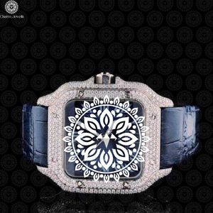 Reloj de Diamantes de Lujo para Hombre Charm Jewells, Caja Rectangular de Acero Inoxidable, Correa de Cuero, 42 mm, Movimiento Mecánico Analógico ETA - Product Image 1