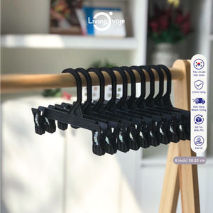 Lot de 10 cintres à vêtements en plastique de 8 pouces avec pinces et patins en caoutchouc antidérapants, OEM disponible - Product Image 2
