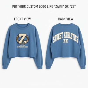 Sudadera Corta de Invierno para Mujer, Premium, 350 GSM, Felpa de Algodón, Oversize, Azul, Ecológica, con Chenilla Personalizada en la Parte Delantera - Product Image 1