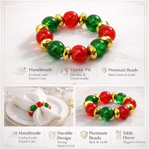 Anneaux de serviette perlés colorés, design élastique, pour mariage |   Décoration de table, accessoires de table décoratifs, ensemble de porte-serviettes festifs - Product Image 5