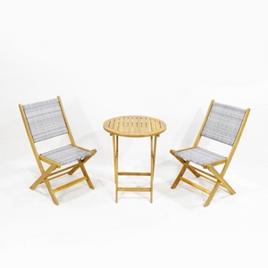 Ensemble bistrot en bois d'acacia au design moderne - Table de patio pliable et 2 chaises tressées - Product Image 4