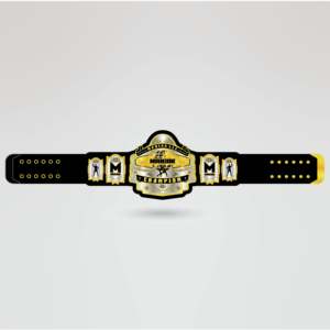 Ceinture de championnat de lutte MANIAK, sangle noire, plaques métalliques dorées, équipement sportif personnalisé, ceinture de championnat personnalisée, sur mesure - Product Image 1