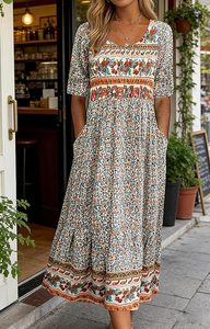 Vestido Boho para Mujer, Verano 2026, Casual, Manga Corta, Holgado, Estampado Floral, Maxi Vestido Fluido, Estilo Vintage, Vestido de Playa - Product Image 2