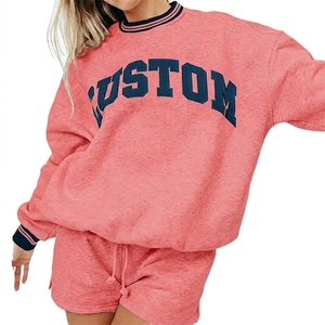 Conjunto Deportivo Corto de Invierno para Mujer, Sudadera con Estampado Personalizado de Letras Griegas Bordadas, 100% Algodón - Product Image 3