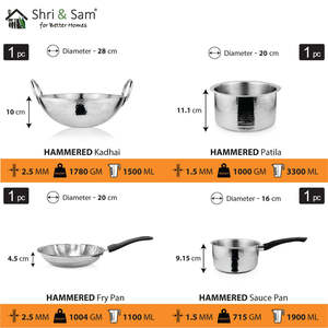 JAGDAMBA CUTLERY LIMITED Heavyweight 4-Piece Hammered Stainless Steel <b>Cookware</b> <b>Set</b> - Product Image 4