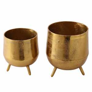 Aluminum trendy item Modern Gold Plated Flower Pot Set with Three Legs Indoor Plant Decor Minimalist Style for Desktop Use - Product Image 5
