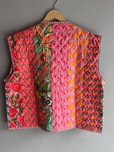 Gilet matelassé en coton rose à motifs floraux pour femme, réversible, avec poches plaquées, col en V, sans manches, style printemps, CADEAU POUR ELLE - Product Image 6