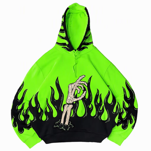 <b>Grey</b> Black Flame Skeleton Hooded <b>Sweatshirt</b> Regular Fit Pullover Hoodie 100% Cotton Winter Heavyweight Custom Streetwear <b>Men</b> - Product Image 4
