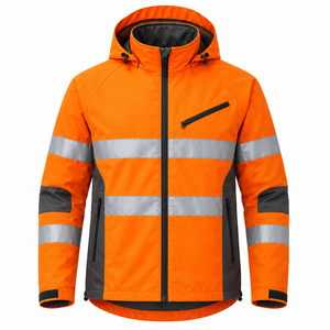 High Visibility <b>Reflective</b> Safety <b>Jacket</b> Water Resistant Orange Graphite Hooded <b>Mens</b> Industrial Workwear Custom Wholesale Shell - Product Image 1