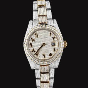 Unique Design Round Case Baguette and Round Moissanite Diamond Fully Iced Out Two Tone Hip Hop Man's Stylish Luxury <b>Watch</b> - Product Image 5