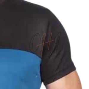 T-shirt à manches courtes pour homme, bleu et noir, à blocs de couleur, col rond, avec motif, séchage rapide, coupe décontractée, longueur normale, tricoté en polyester - Product Image 6