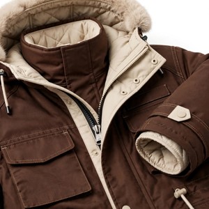 Chaqueta Deportiva Larga con Capucha para Hombre, Color Marrón Sólido, Forro de Poliéster, Impermeable, Gruesa, Casual de Otoño, Corte Regular, Cierre de Cremallera - Product Image 6