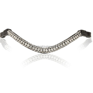 Banda de ceja de caballo de cuero italiano negro o marrón flexible personalizada tres filas cristales plateados diamantes de imitación diamante Bling Brow Band - Product Image 4