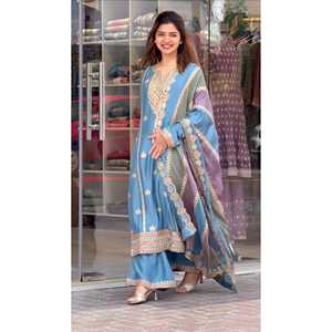 เสื้อ georgette เทียมหนักของผู้หญิงและชุด plazzo มีหลายสีสำหรับสวมใส่ในงานปาร์ตี้ - Product Image 5