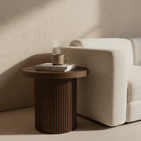 Table basse ronde moderne avec une seule jambe, en bois d'hévéa brun clair, mobilier de maison de luxe durable