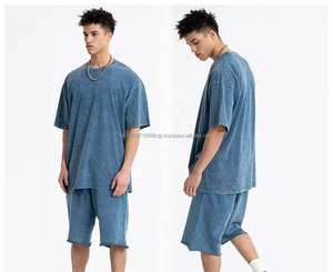 Poids lourd lavé à l'acide haut haute qualité Twin Set deux pièces pour hommes Style Unique Street Wear tenue d'été - Product Image 3