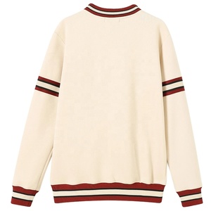 Sorority Women's Cream Crew Neck Sweatshirt With Red And <b>Black</b> Stripes <b>Long</b> Sleeve Knitted Cotton Casual <b>Top</b> With Pockets - Product Image 2