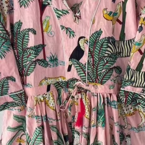 Women's Pink Midi Cotton Dress with Jungle Animal Print Plus Size Flapper Summer Prom Dress for Women - Product Image 2