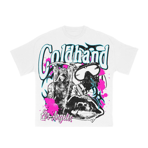 Camiseta Blanca de Manga Corta para Hombre, Cuello Redondo, Corte Regular, Estampada, Estilo Urbano, Diseño de Los Ángeles - Product Image 1