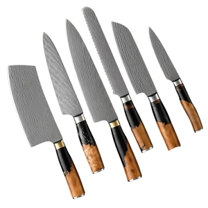High Quality Handmade Stainless Steel Etched Blade Pattern Design Chef <b>Knife</b> <b>Set</b> 7-Piece Wood Handle Straight - Product Image 1