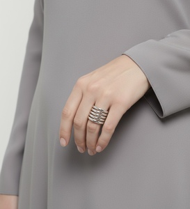 Bague ajustable large unisexe tendance en argent, motif géométrique multicouche, style manchette ouverte, bijou de mode pour mariage, design personnalisé - Product Image 4