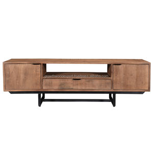 Planche latérale moderne en bois avec 1 tiroir et 2 portes et support en fer meubles de rangement buffet industriel fait à la main maison salon - Product Image 1