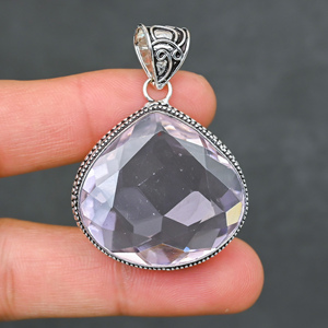 Magnifique pendentif en kunzite rose, pierre précieuse créée en laboratoire, en argent sterling 925, fait main, bijou statement, cadeau pour femme, très demandé - Product Image 3