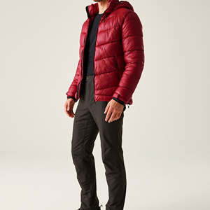Blouson d'hiver matelassé marron en polyester pour homme avec fermeture éclair, logo personnalisé, col montant, coupe courte, en tissu toile, vente en gros - Product Image 6