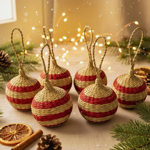 Boule de Noël en jonc de mer naturel, décoration suspendue artisanale en osier pour la maison des fêtes, Vietnam - Product Image 6
