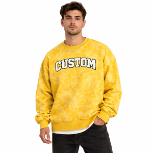 Wholesale Custom Design Yellow Acid Washed <b>Sweatshirt</b> Unisex Oversized Crewneck Pullover High Quality Fabric Street Fashion - Product Image 1