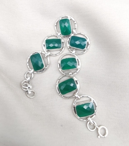 925 Sterling <b>Silver</b> Natural Green Onyx Handmade Minimalist <b>Bracelet</b> with Gold Plating Option for Women-Gift & Party Jewelry - Product Image 2