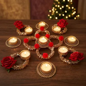 Handmade Rose <b>Tealight</b> Candle <b>Holder</b> Set Decorative Floral Rangoli for Diwali Wedding Festival and Home Table Decor - Product Image 6