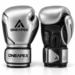 Boxing <b>Gloves</b> <b>Silver</b> Black Professional Training Fight <b>Gloves</b> Padded Boxing Custom Logo OEM Wholesale Sports <b>Glove</b> - Product Image 1